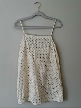 Vitamin A Cotton Eyelet Lace Mini Swim Cover Up Dress, Cream – Medium